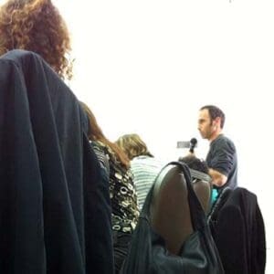 גיל הורביץ במהלך הדיון בולחו״ף – היתר כריית החול לצורך בניית נמל המפרץ – 28/2/2014 (צילום: חנה קופרמן)