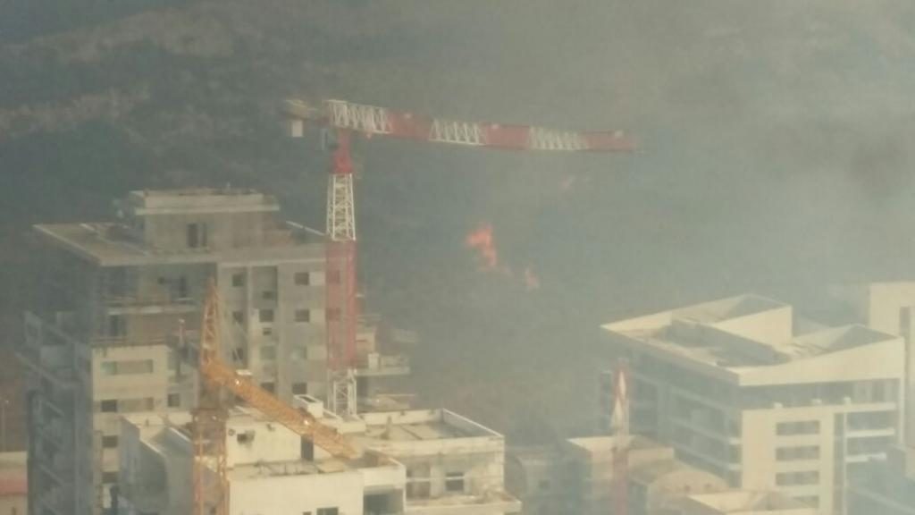 סופת האש מתקרבת לנאות פרס - השרפה הגדולה בחיפה 2016 (צילום ממשרדי חברת החשמל: עמוס וייל)