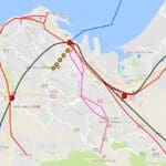 מינהור הרכבת בחיפה – הקו השחור מתאר את החלופה מקריית הממשלה ועד מרכזית חוף הכרמל (הדמיה באדיבות עמרי שפר)