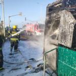 כיבוי אוטובוס שעלה באש בחיפה (צילום: לוחמי האש)
