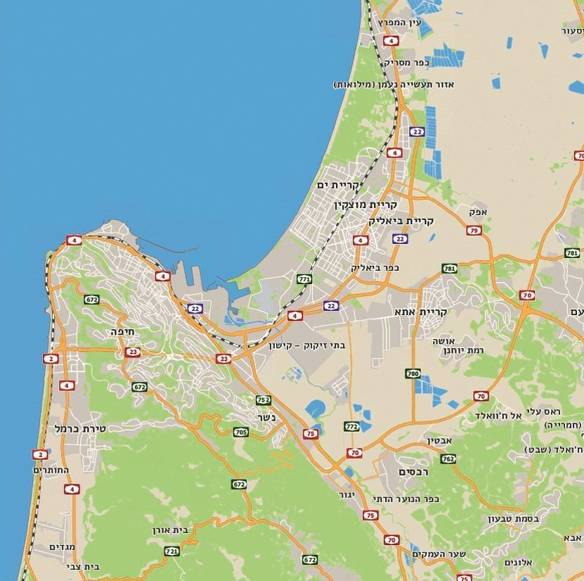 מפת אזור מפרץ חיפה. המקור: אתר המפות הממשלתי