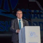 איתן צוקר, מנכל מספנות ישראל בטקס השקת ספינת מלחמה מתוצרת מספנות ישראל (צילום: ירון כרמי)