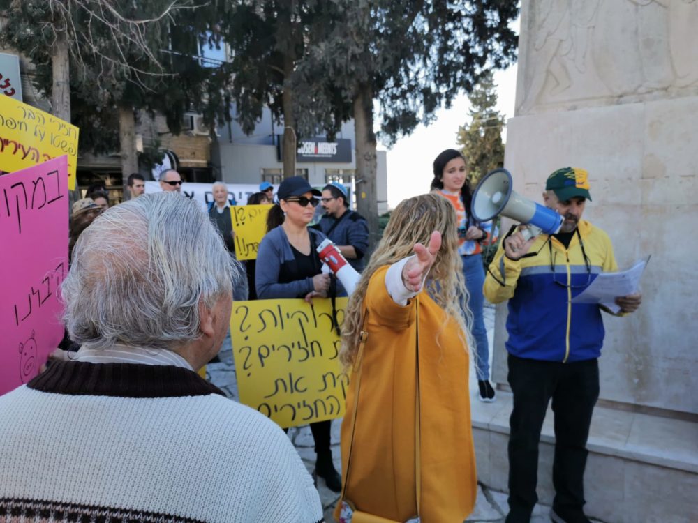הפגנה בדרישה להחזרת החזירים לטבע בחיפה (צילום: סמר עודה)