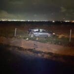 רכב התנגש בעמוד תאורה על כביש 70 צפונית ליגור (צילום: עדי לסקר)