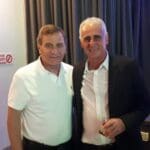 שחקני העבר של בית"ר יעקב חיפה שמשון עידו וחזי עיני • בית"ר חיפה יעקב מעפילה לליגה ב' – אירוע סיום העונה (צילום: מנשה שמש)