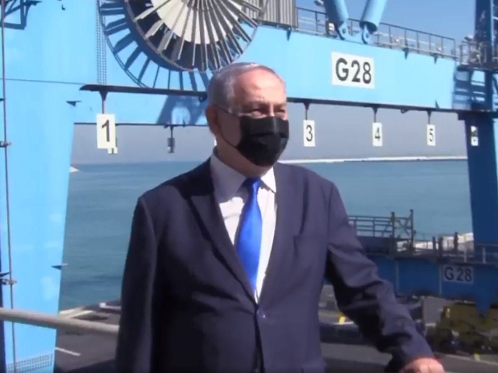 ראש הממשלה בביקור בנמל חיפה (צילום מסך: עמוד הפייסבוק של שרת התחבורה רגב)