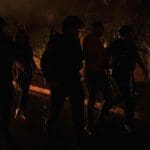 שוטרים בפעולה במהלך התפרעות פרו-פלסטינית בשדרות בן גוריון 11/5/21 (צילום: שי רגב)