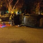 הרכב התהפך • הנהגת נעלמה – תאונת דרכים ברחוב צה"ל בחיפה (צילום: כבאות והצלה)