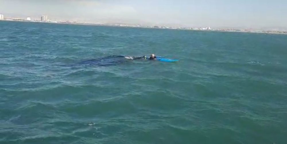 חילוץ גולש רוח שנסחף ברוח מזרחית במפרץ חיפה (צילום: משטרת ישראל)