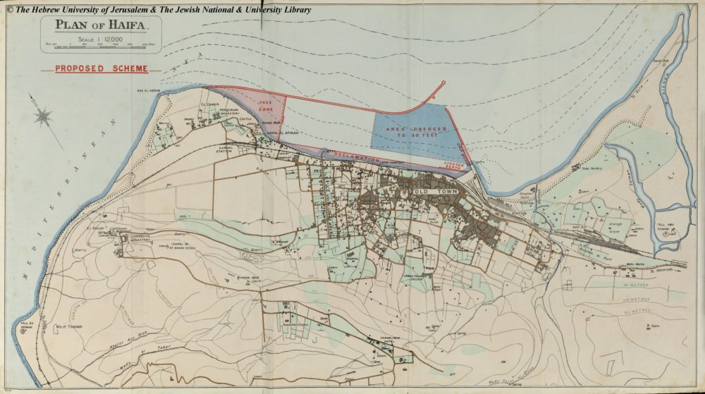 מפה - התכנית לבניית נמל חיפה - 1926 (העמותה לתולדות חיפה)