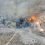 אמבולנס עלה באש ונשרף כליל (צילום: כבאות והצלה)