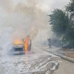 אמבולנס עלה באש ונשרף כליל (צילום: כבאות והצלה)