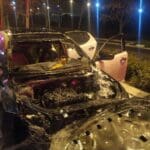 רכב עלה באש ביציאה ממנהרות הכרמל (צילום: כבאות והצלה)