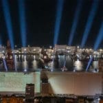 החנוכיה הגדולה בעולם – על גג בית דגון בחיפה (צילום: חי פה-TV)