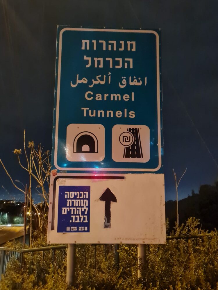 "כך תראה ישראל" - שלטי מחאה על מוסדות בחיפה במבצע לילי (צילום: חי פה בשטח)