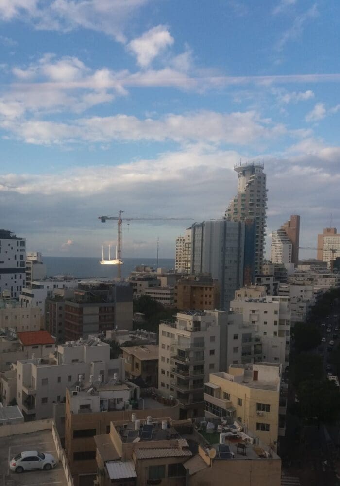 הנמל המבצבץ בינות לבתי העיר (צילום: יצחק אורן)