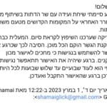 ההודעה שנשלחה לשי גליק מנכ"ל בצלמו משר הדתות