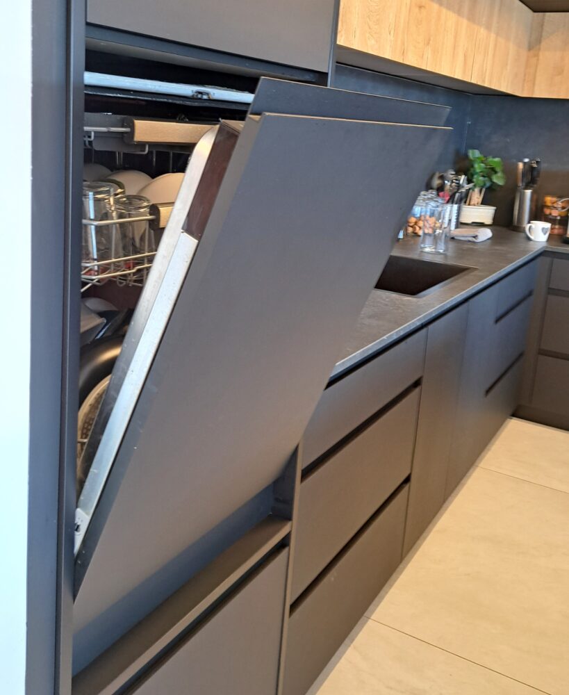 מנח מכונת שטיפת הכלים- בבית נגה כרמי, בעלת ומנכ"ל אתר חי פה (צילום: רחלי אורבך)