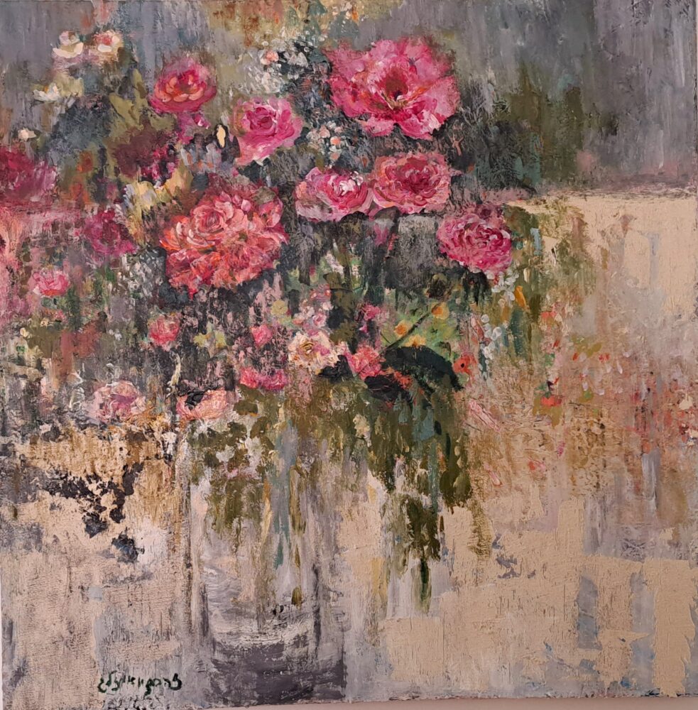 בבית זהבה זיו אמזלג - ציור אגרטל עם פרחים (צילום: רחלי אורבך)
