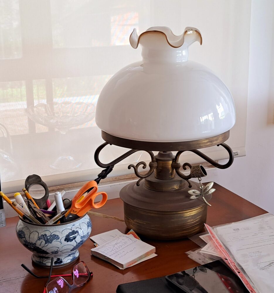 רותי סגל - בביתה: פריטים על גבי שולחן העבודה (צילום: רחלי אורבך)