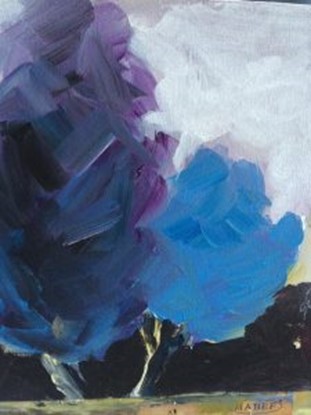 Рути Сигал - картина Саар и Перец, деревья в голубом цвете (фото: Рахели Орбах)