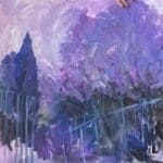 רותי סגל – ציור גדרות ועצים בכחול (צילום: רחלי אורבך)
