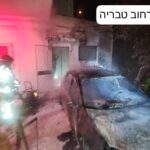 רכב עלה באש צמוד למבנה ברחוב טבריה בחיפה – אדם נפגע (צילום: כבאות והצלה)