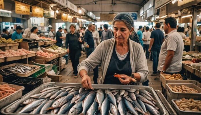 קלרה קונה דגים בשוק (תמונת בינה מלאכותית)
