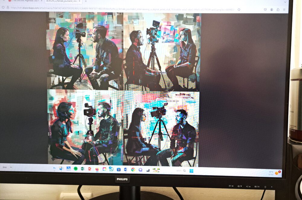 בבית דב פוקס - הדגמה לצילום בעזרת בינה מלאכותית: 'בעת ראיון לכתבה' (צילום: רחלי אורבך)