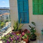 בבית גבי זהר – עיטורים, צמחים ופרחים במרפסת הבית (צילום: רחלי אורבך)