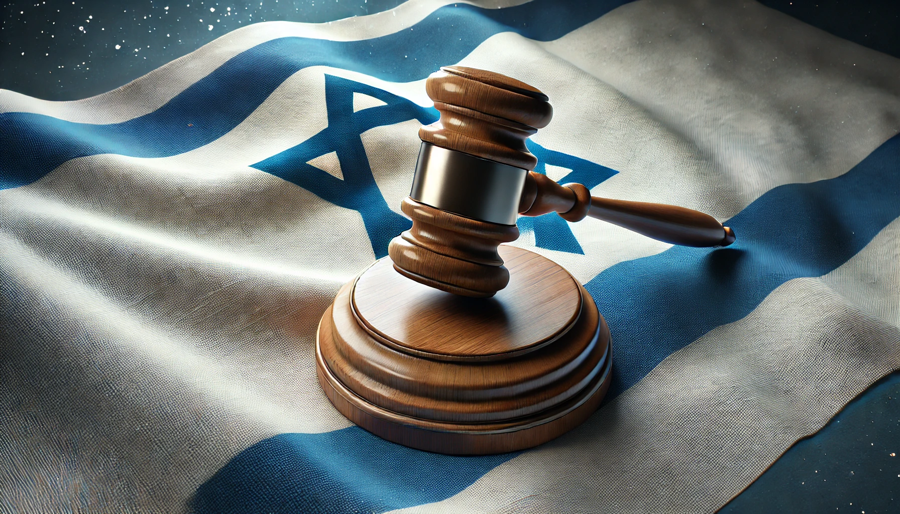פטיש של בית משפט על דגל ישראל (עיבוד תמונה: ירון כרמי באמצעות בינה מלאכותית)