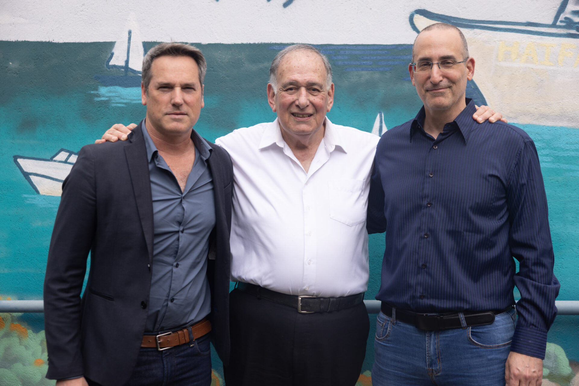 מימין חנן מרקוביץ, יונה יהב, רני בנדר (צילום: החברה הכלכלית לחיפה)