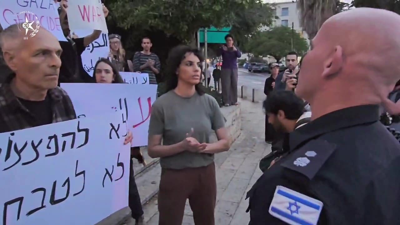 מפגינים פרו פלסטינים במושבה הגרמנית בחיפה - נעצרו (לא בהכרח המפגינים המצולמים נעצרו) - 15/5/25 (צילום: משטרת ישראל)