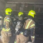 שריפה בחנות מתחת למבנה מגורים ברחוב החשמל בחיפה 23/5/25 (צילום: כבאות והצלה)