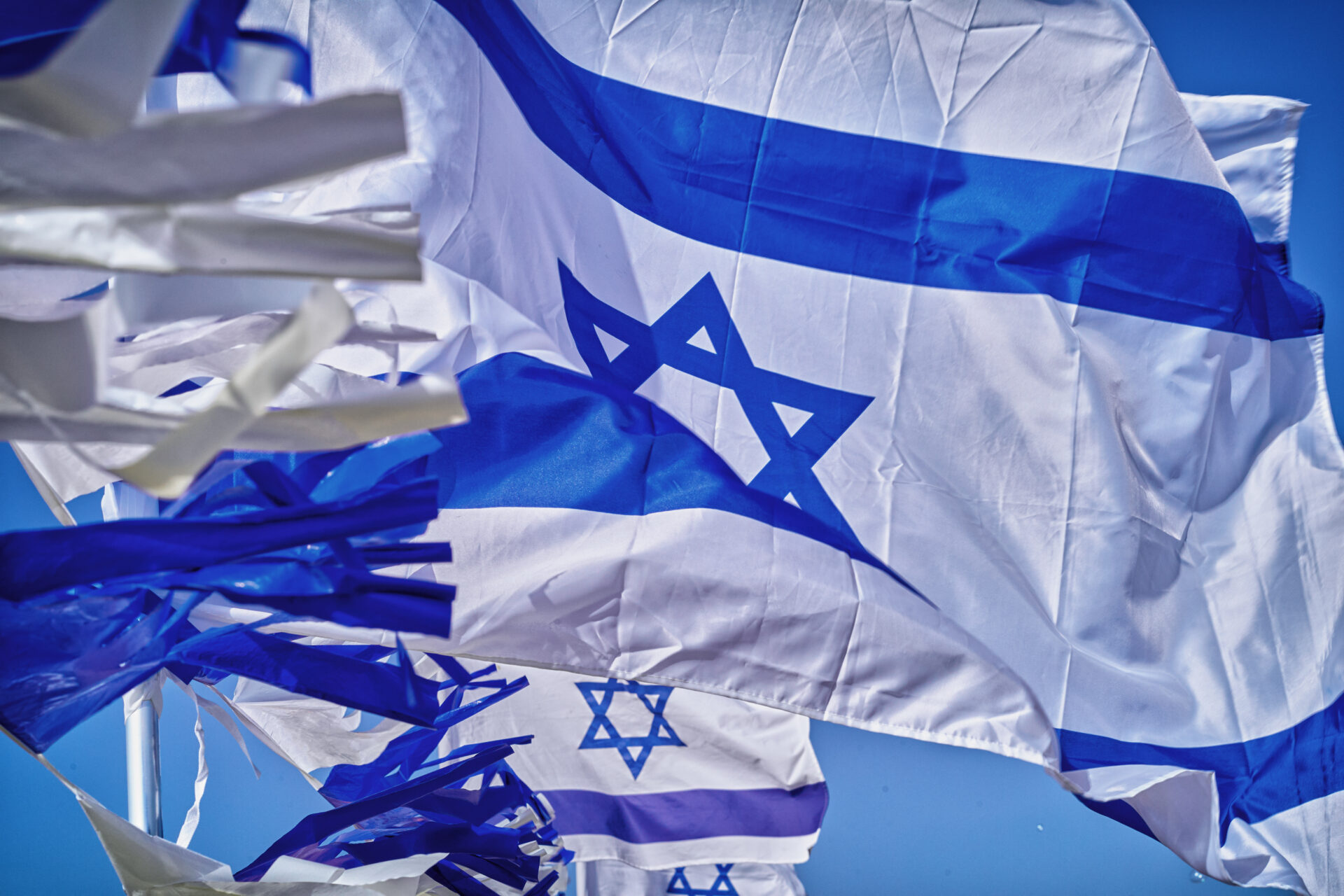 דגלי ישראל מתנופפים ברוח (צילום: שרון לייבל)