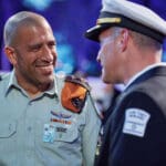 מפקד בסיס חיפה בחיל הים תא״ל אלי סוחוליצקי ומפקד מחוז חיפה בפיקוד העורף אל״מ דניאל נהרי (צילום: שרון לייבל)