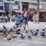 קשישה ומטפלת בכיכר מאירהוף (צילום: שרון לייבל)