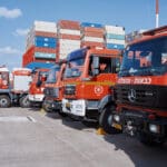 כוחות כבאות והצלה בנמל הסיני (SIPG) (צילום: שרון לייבל)