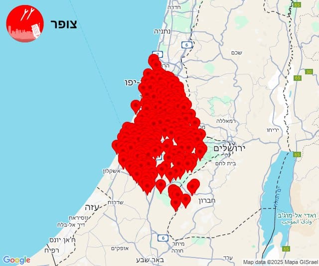 שיגור טיל מתימן לעבר גוש דן 22.7.25 (הדמיה: מערכת צופר)