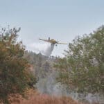 מטוס של טייסת הכיבוי ״אלעד״ בכיבוי שריפת יער (צילום: שרון לייבל)