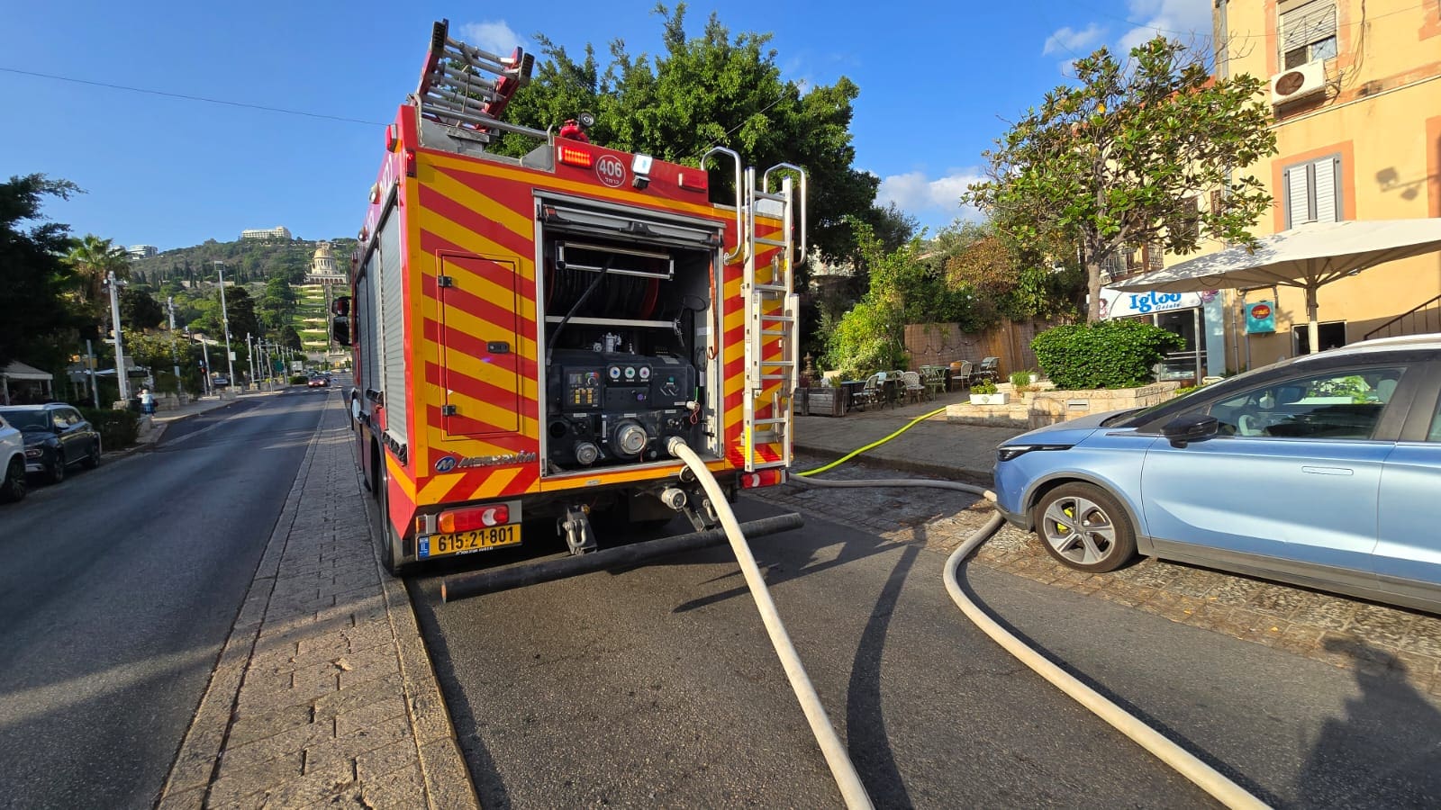 שריפה במסעדה בשדרות בן גוריון בחיפה 26/9/25 (צילום: כבאות והצלה)