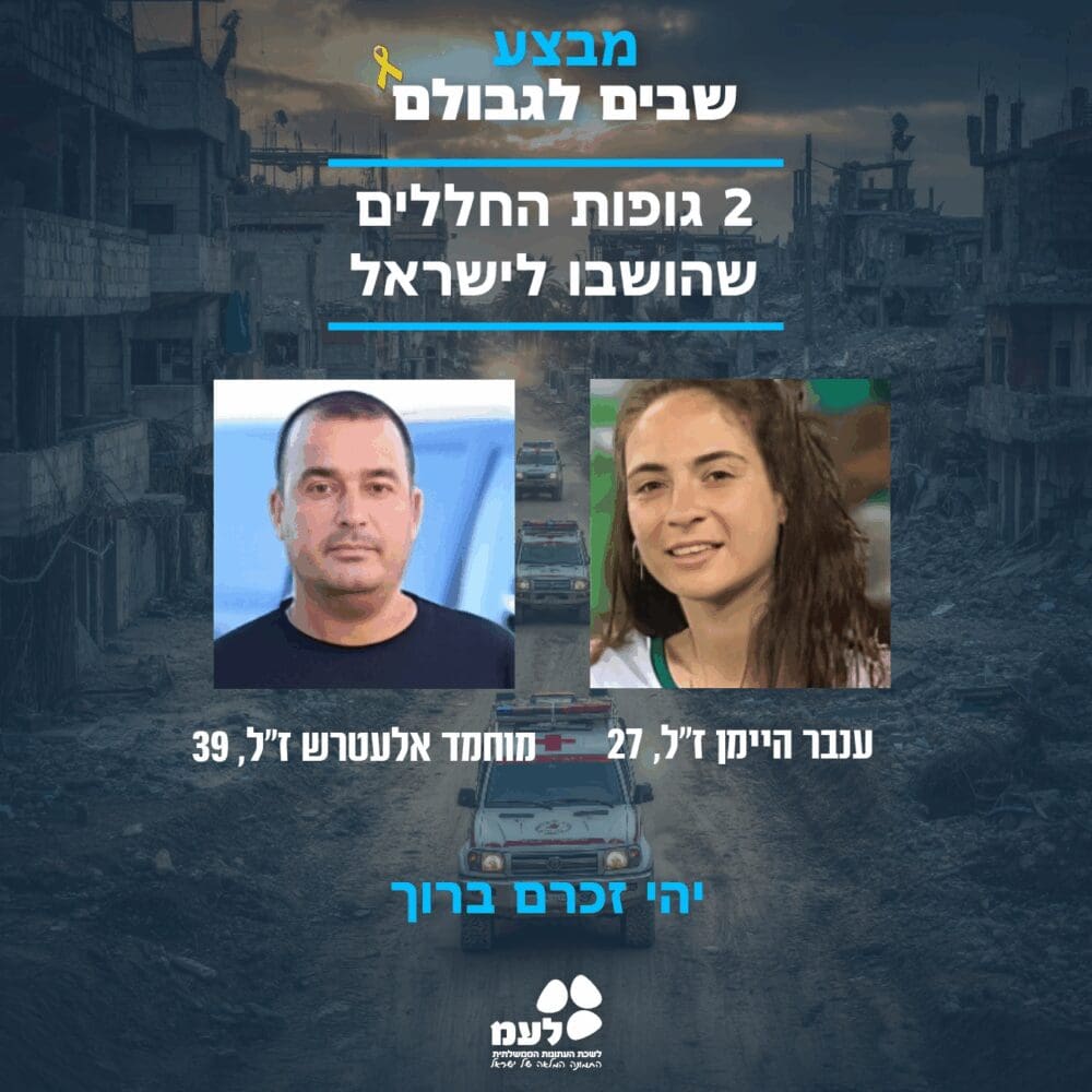 השבת גופותיהם של ענבר היימן ז״ל ושל מוחמד אלעטרש ז״ל (צילום: לע״מ)
