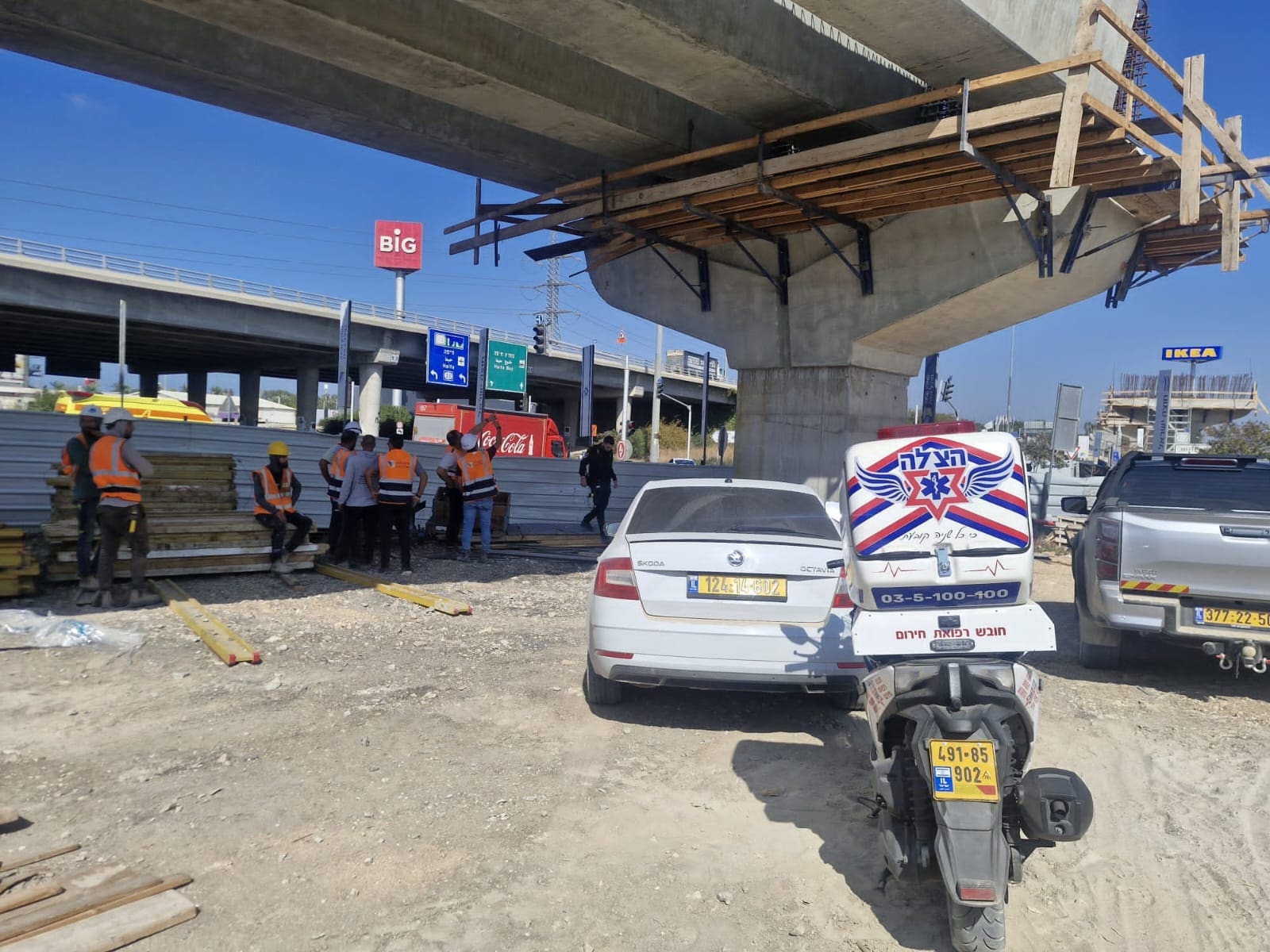תאונת עבודה באתר בנייה בקרית אתא (צילום: ארגון הצלה)