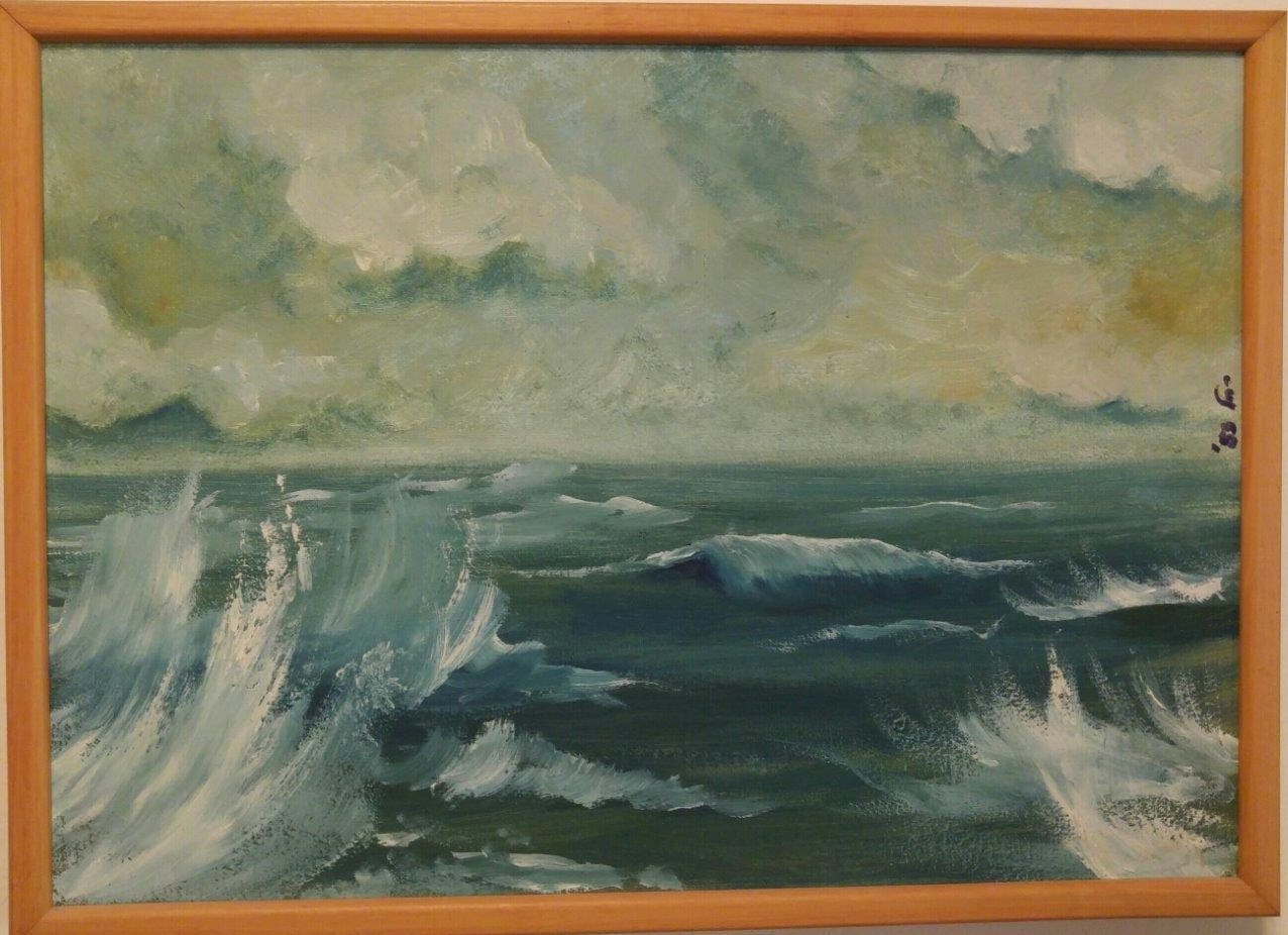סופת ביירון - ציור: ים רועש, 1983 שמן על בד 35X23 (ציור וצילום: רחלי אורבך)