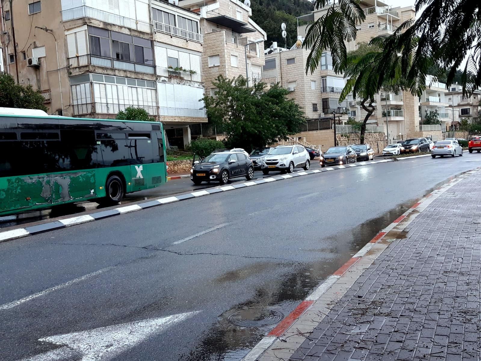 אוטובוס תיירים תקוע בדרך אלנבי (צילום: אדיר יזירף). 