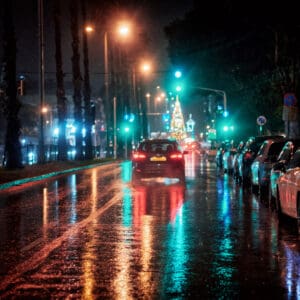 גשם, דצמבר, חג החגים, המגינים, כביש, הצפה, שלולית, חורף, עץ אשוח, חג המולד, מכונית, רטוב