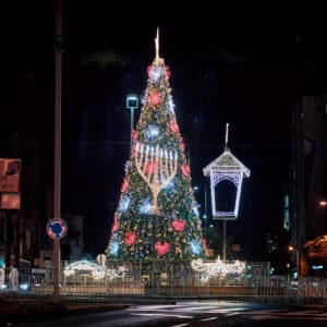 גשם, מטריה, מטריות, דצמבר, חג החגים, המושבה הגרמנית, בן גוריון, שלולית, חורף, עץ אשוח, אורות, קישוטים, חג המולד, סנטה, איילים