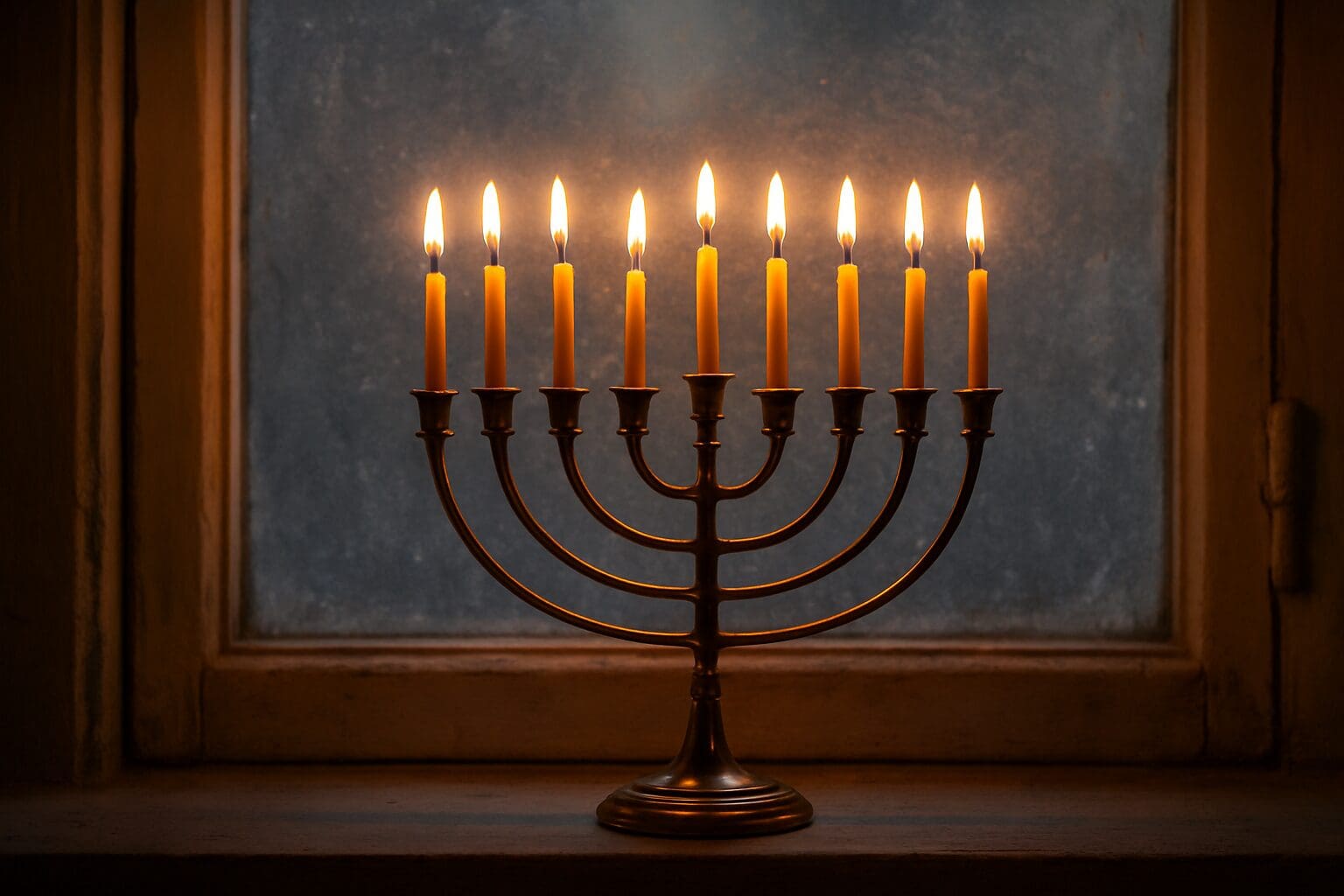 חנוכה ועוד חגי אור - חנוכייה, בה הלהבה שלא נכנעת (צילום: נוצר בתוכנת A.I ע"י רחלי אורבך)
