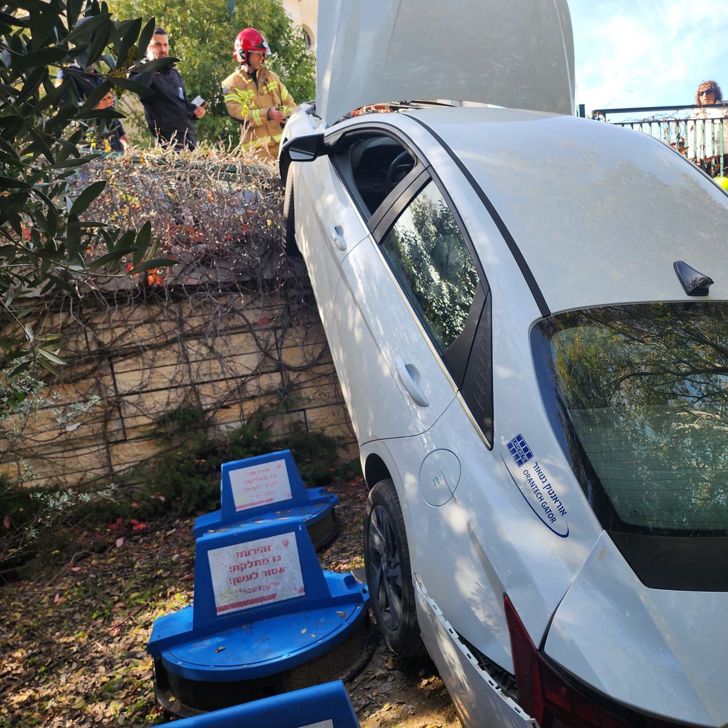 רכב הדרדר לתוך גינה בחיפה (צילום: כבאות והצלה)