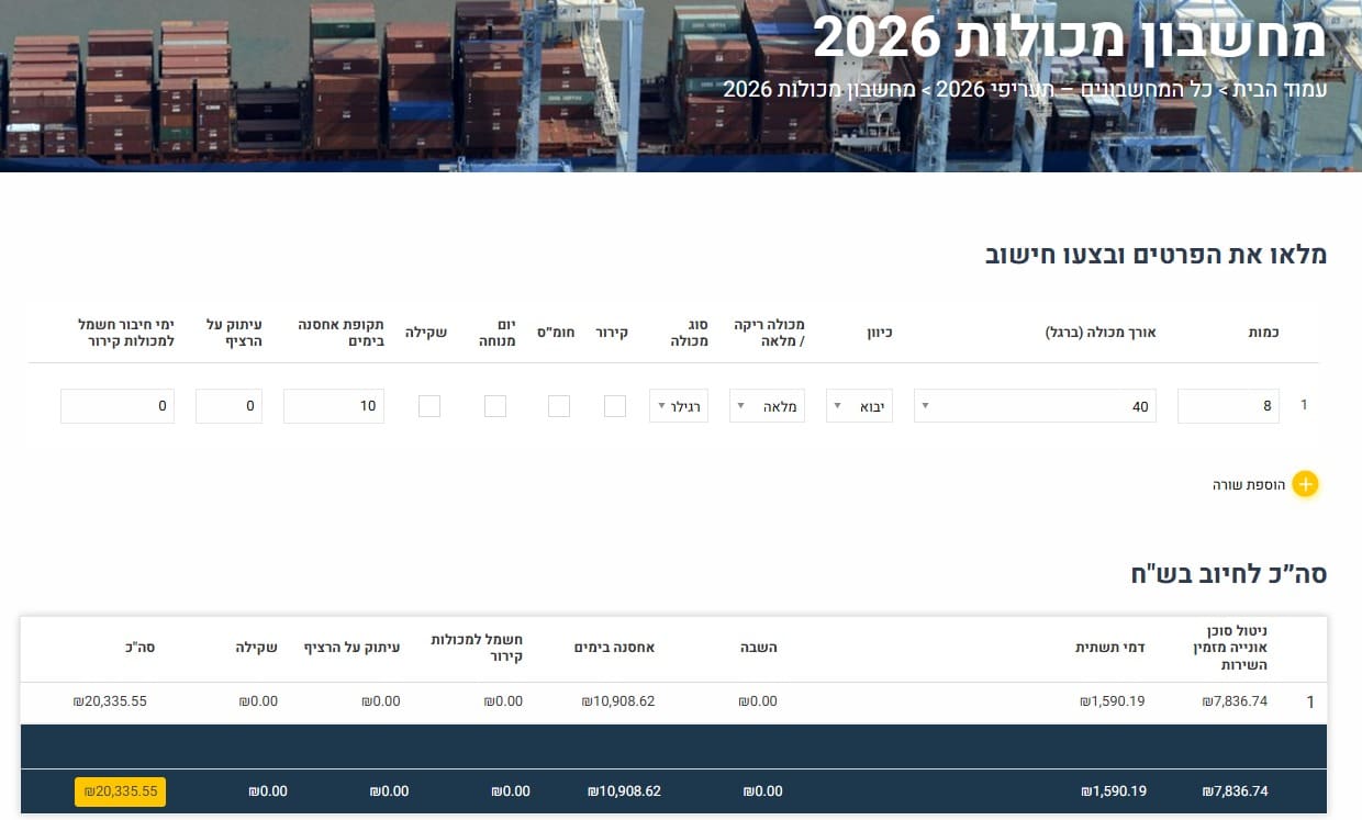 תעריפי מחשבונים נמל חיפה (צילום: נמל חיפה)